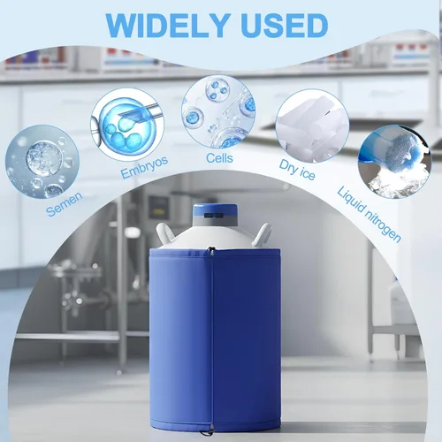 Vista 9 de Generic Contenedor de nitrógeno líquido de aleación de aluminio 20L con 3 botes y bolsa de transporte LN2 Dewar criogénico para la preservación