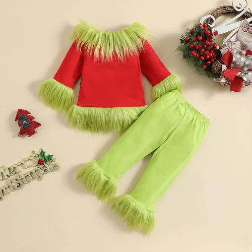 Vista 3 de Cbsdezanos Traje de Navidad para bebé, niña y niño, disfraz de monstruo verde peludo que robó ropa de Navidad