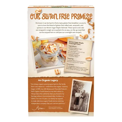 Vista 4 de Nature's Path Avena Instantánea Orgánica de Azúcar Morena y Arce, 11.3 oz (Paquete de 6), Sin Gluten, Sin OGM