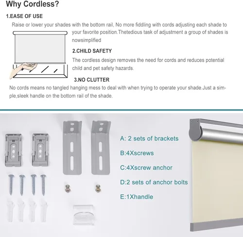 Vista 7 de Changshade - Cortina enrollable sin cordón y opaca, oscurecimiento de la habitación, persiana enrollada, para bloqueo de la luz, protección solar