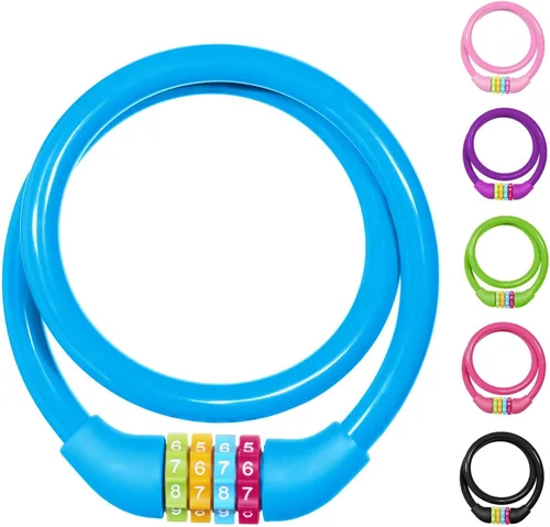 Vista 10 de Ainiv Cable de bloqueo de bicicleta de 25 pulgadas, antirrobo portátil de 4 dígitos, candados de cable, combinaciones reiniciables, bloqueo