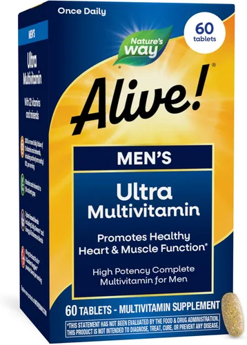 Nature's Way ¡Alive! Tabletas multivitamínicas de ultra potencia una vez al día para hombre, vitamina diaria completa de alta potencia para hombres