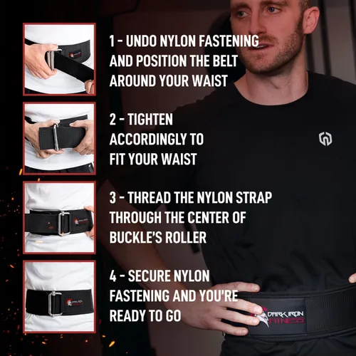 Vista 5 de Dark Iron Fitness Self-Locking Weight Lifting Belt for Powerlifting, Squats, Premium Gym Core & Back Support, Weightlifting Training Equipment