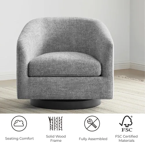 Vista 45 de CHITA - Silla giratoria decorativa, tapizada en terciopelo con certificación FSC, estilo barril, para sala de estar, completamente ensamblada