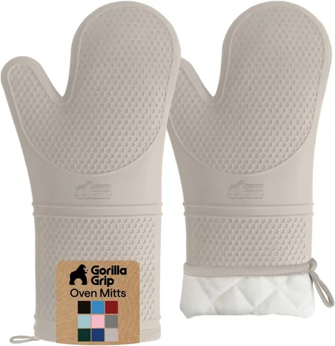 Vista 13 de GORILLA GRIP Guantes de horno de silicona suave sin BPA, 14.5 x 8.3, resistentes al calor e impermeables, forro de algodón grueso, agarre flexible