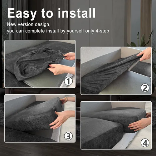 Vista 6 de ANARACHON Juego de fundas de cojín con aspecto de cuero para sofá, fundas de asiento de sofá, protector de muebles para sillón seccional, sofá Gris