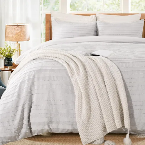 Vista 10 de NEXHOME PRO Funda de edredón tamaño individual, juego de funda de edredón bohemio beige de 2 piezas, suave y ligero, 100% microfibra lavada