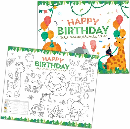 Vista 13 de KFNER Manteles individuales de papel para colorear de cumpleaños, hojas para colorear de fiesta de cumpleaños, actividades de feliz cumpleaños