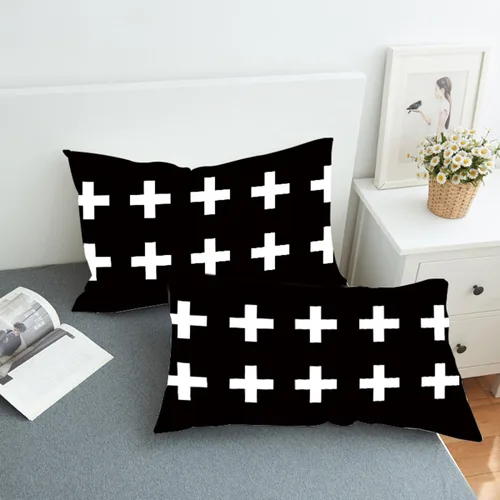Vista 3 de Funda de almohada con estampado geométrico blanco y negro con cierre de cremallera para el hogar D¨¦cor estándar/King