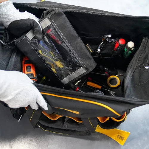 Vista 8 de MELOTOUGH Bolsa de sujeción, bolsa de herramientas de lona con cremallera, ventana de malla resistente, ojales colgantes