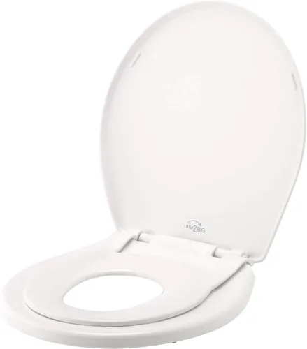 Little2Big - Asiento de inodoro con asiento de entrenamiento para ir al baño integrado, cierre lento, plástico duradero, fabricado en Estados