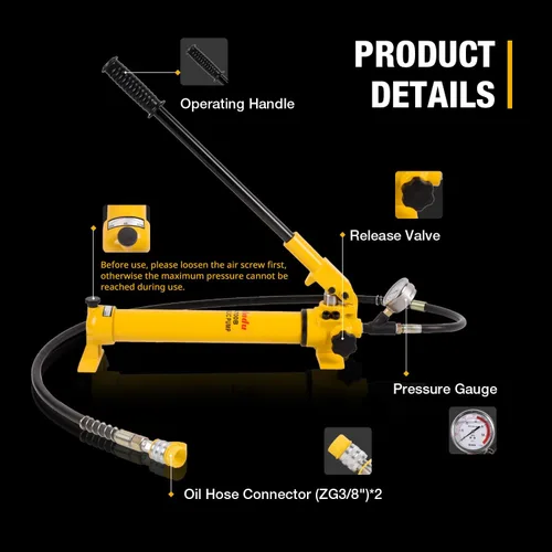 Vista 3 de Bomba manual hidráulica 900cc 10000Psi con medidor de presión para bomba de elevación hidráulica, CP-700B