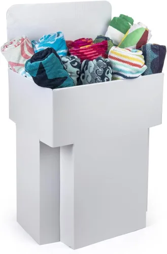 Vista 2 de Displays2go, Papelera de cartón, diseño de pie en el suelo - Acabado blanco (WCDUMLRGWT)