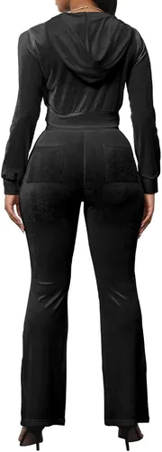 Vista 6 de PINSV Conjunto de 2 piezas de terciopelo para mujer, sudadera con capucha y cremallera para correr, conjunto de entrenamiento