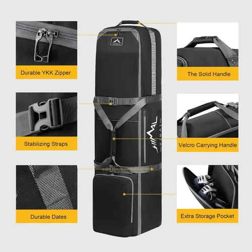 Vista 4 de Bolsa de viaje de golf GoHimal con ruedas, estuche de viaje de golf de tela Oxford resistente de 1200D para aerolíneas