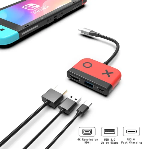 Vista 2 de Cenxaki Base de conmutación portátil para Nintendo SwitchSwitch OLED, Switch TV Dock Station con 4K HDMI USB 3.0 y PD 3.0 puerto de carga rápida