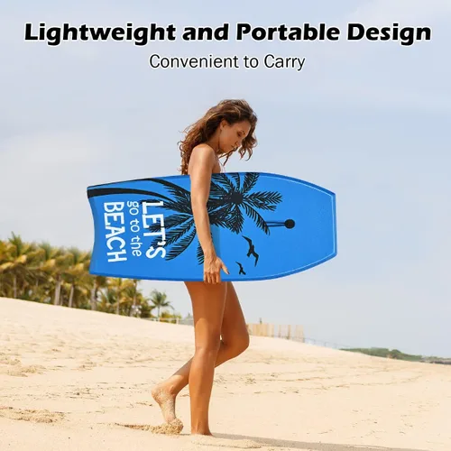 Vista 3 de GYMAX Tablas de Bodyboard para Playa, Tabla de Bodyboard de 33"/37"/41" con Núcleo de Espuma EPS, Cola en Media Luna, Doble Canal y Correa