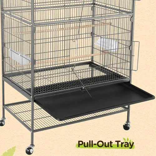 Vista 5 de Jaula para pájaros Yaheetech de 132 cm de pie, jaula grande de acero forjado para loros, jaula de vuelo para cacatúas grises africanas, cuáqueros