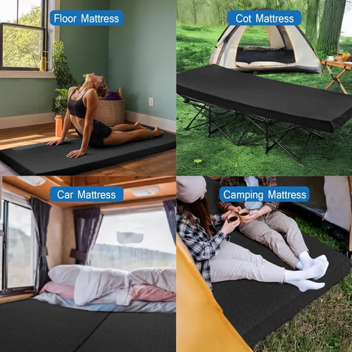 Vista 4 de Almohadilla de colchón de espuma viscoelástica de 3 pulgadas de grosor, almohadilla de dormir portátil con funda impermeable, almohadilla de colchón