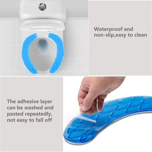 Vista 4 de Owfeel Fundas para tapa de tanque, almohadilla de gel para asiento de inodoro para baño, viajes (azul)