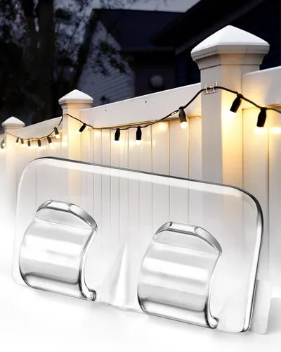 Ganchos para clips de luces de cadena para exteriores: 26 ganchos de luz resistentes con tiras adhesivas impermeables - Soportes de cable