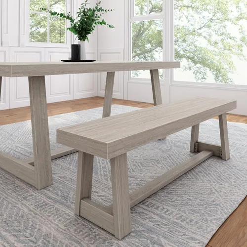 Vista 23 de Plank+Beam Banco de Comedor Estilo Granja de 60 Pulgadas, Banco de Entrada de Madera Maciza, Banco de Madera para Exteriores, Asiento de Comedor
