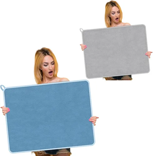 Vista 11 de Hushee Paquete de 2 tapetes extra grandes para secar platos, de microfibra, absorbentes, para secado de platos, tapetes escurridor de platos de gran