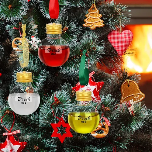 Vista 4 de KaKaPops 30 bolas de alcohol de Navidad adornos colgantes para árbol de Navidad bombillas rellenables de plástico transparente bola colgante