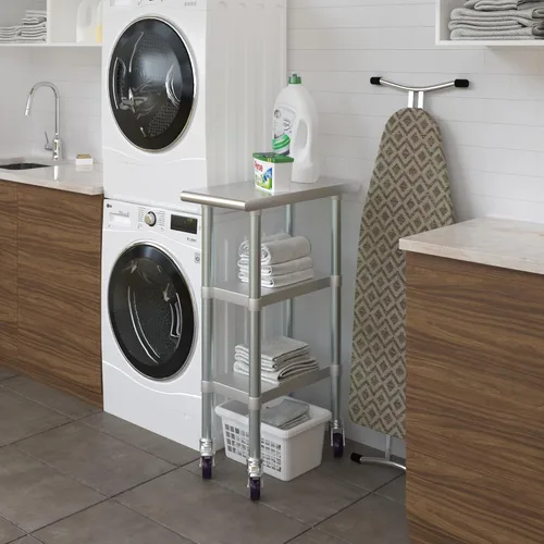 Vista 5 de AmGood Stainless Steel Work Table with 2 Shelves and Casters Metal Utility Table On Wheels