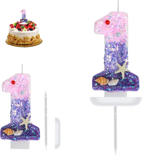 Vista 6 de Velas de cumpleaños, velas número 0, decoración de pastel de cumpleaños con temática de sirena, velas de feliz cumpleaños para pasteles, velas