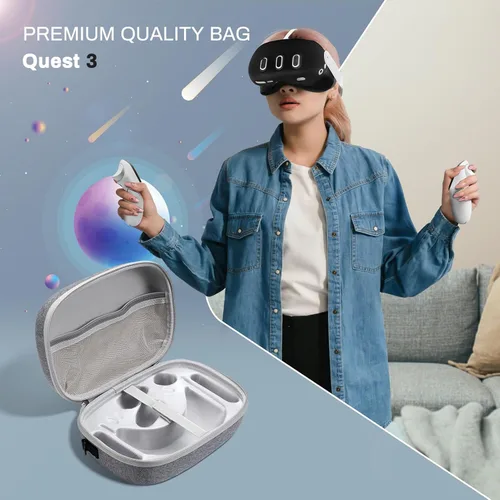Vista 7 de Luckit Funda rígida para Meta Quest 3 accesorios de controlador, funda rígida de viaje para auriculares Oculus Quest 3 VR, a prueba de golpes, funda