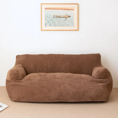 Vista 4 de N&V Puff gigante de tamaño individual, sofá de piso de relleno de espuma, incluye funda extraíble y lavable a máquina, marrón