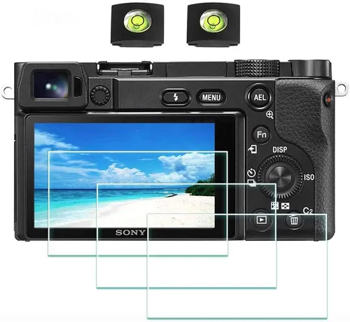 Protector de pantalla para Sony A6600 A6400 A6300 A6100 A6000 [3 piezas] y cubierta de zapata 9H dureza vidrio templado para Sony Alpha 6600 6400
