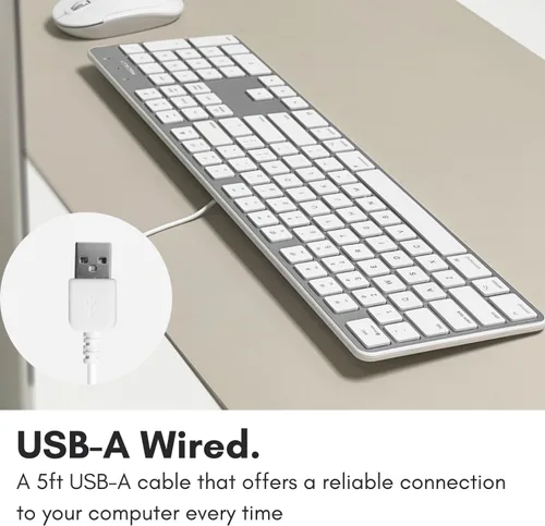 Vista 6 de Macally Teclado USB ultradelgado con cable con teclado numérico para Apple Mac Pro, MacBook Pro/Air, iMac, Mac Mini, computadoras portátiles