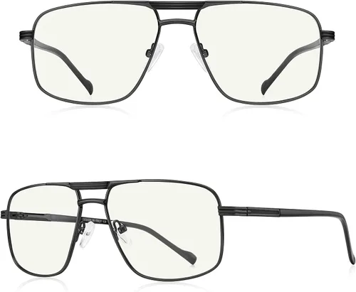 Vista 2 de Gafas de lectura para hombre, cuadrado, doble puente, bloqueo de luz azul, para lectura de computadora