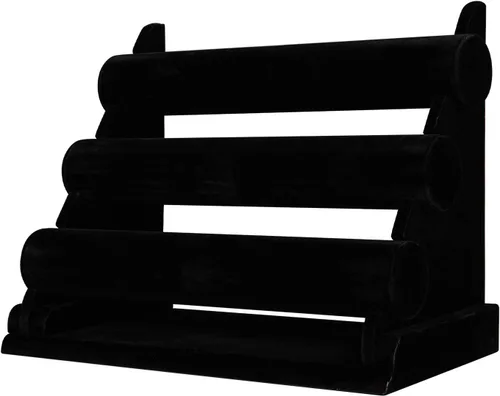 Vista 4 de Polmart W3-BL Exhibición de joyería desmontable de 3 nivelestriple barra, terciopelo negro