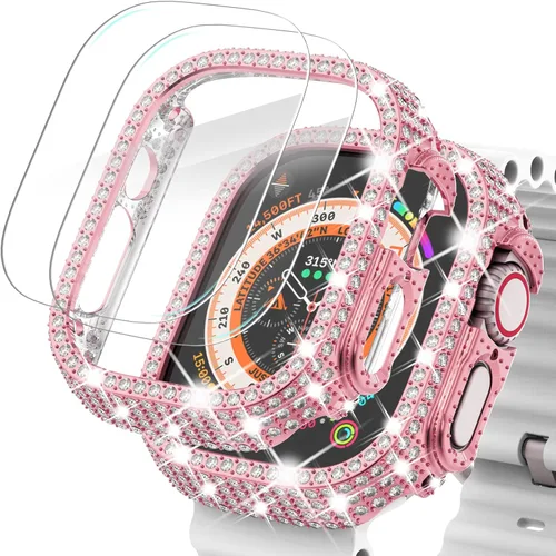 Vista 59 de Surace - Carcasa compatible con Apple Watch de 1.65 pulgadas con protector de pantalla de cristal templado, diseño brillante con 300 diamantes