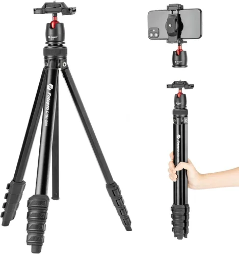 Vista 8 de Fotopro DIGI-3400 - Trípode de viaje ultraligero y compacto de 120 cm con placa de liberación rápida y cabezal panorámico, trípode de aluminio