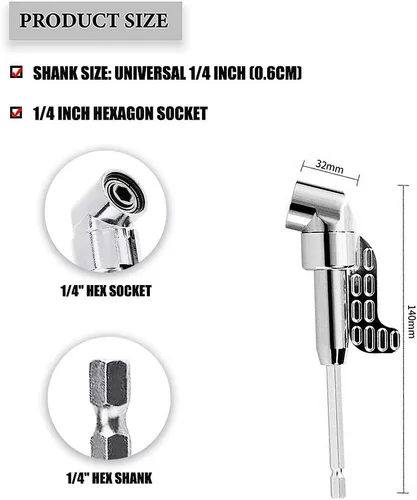 Vista 7 de Accesorio de taladro de ángulo recto, adaptador de broca de ángulo recto de 105 grados, 2 destornilladores en ángulo para espacio reducido