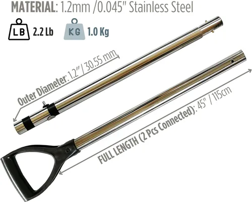 Vista 3 de CooB Juego de cuchara de arena para playa, herramienta de detección de metales, pala de acero inoxidable para detección de metales, palo de mango