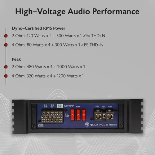 Vista 7 de Rockville dB25 - Amplificador estéreo para coche (2800 W, 1400 W, RMS 2 canales)