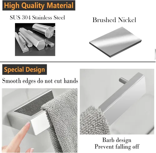 Vista 5 de JOPOFI Toallero de mano, anillo de toalla - Toallero de acero inoxidable SUS 304 engrosado para pared de baño, barra de toalla de mano rectangular