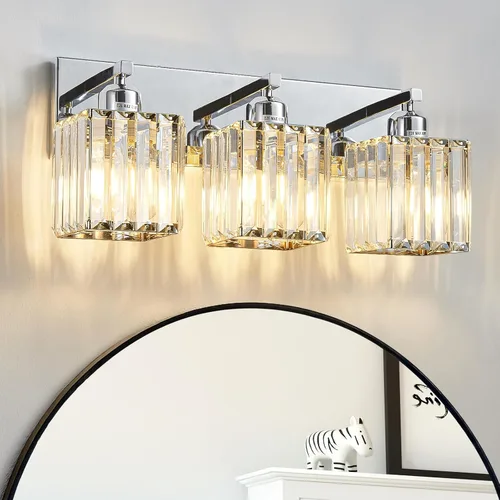 Vista 16 de Lámpara negra para tocador de baño, 3 luces, lámpara de pared de baño de cristal, luz moderna sobre espejo (excluye la bombilla)