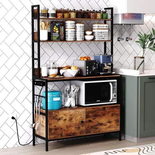 Vista 10 de Estante de Panadería para Cocina con Cestas, Estante de Almacenamiento Independiente de 5 Niveles, Soporte Industrial para Horno Microondas