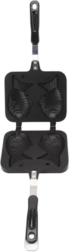 Vista 9 de Taiyaki Maker - Molde antiadherente para hacer pasteles calientes con forma de pez japonés, molde para waffle, molde doble para el hogar, bricolaje