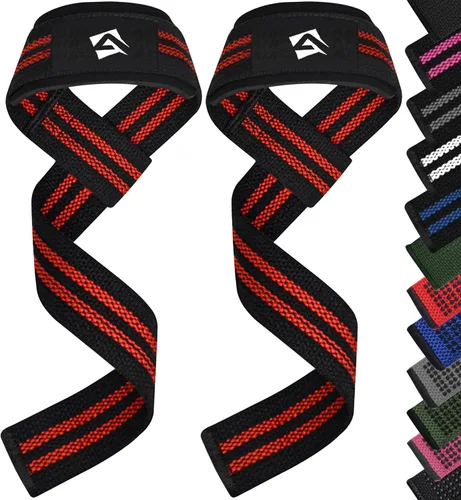 Vista 14 de AQF - Correas de muñeca para levantamiento de pesas, levantamiento de potencia y peso muerto – Correas de neopreno acolchadas de algodón de 58 cm