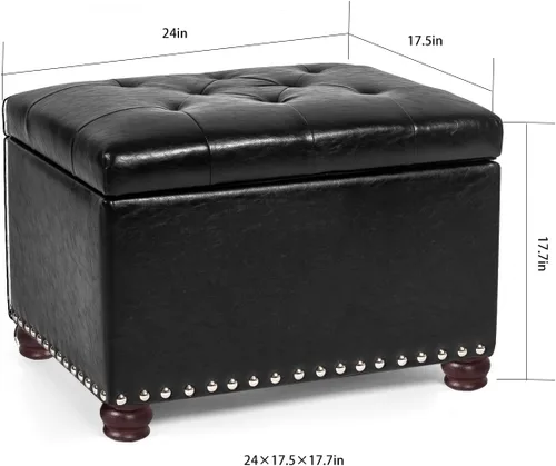 Vista 43 de Joveco Banco otomano de almacenamiento rectangular de tela, reposapiés, 24 pulgadas, moderno, copetudo, para dormitorio, asiento para entrada