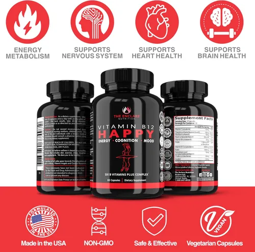 Vista 5 de THE ENCLARE NUTRITION Vitamina B12 - Complejo de vitamina B con vitamina C, biotina, inositol, ácido fólico, vitaminas B, vitaminas B1, B2, B3, B4