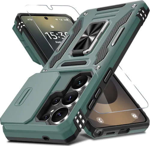 Vista 77 de DEERLAMN Funda para Samsung Galaxy A15 5G con cubierta deslizante para la cámara + protector de pantalla (1 paquete), soporte de anillo giratorio