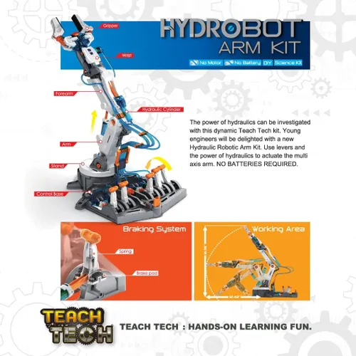 Vista 3 de Teach Tech "Kit de brazo Hydrobot", kit hidráulico, juguete de construcción STEM para niños mayores de 12 años